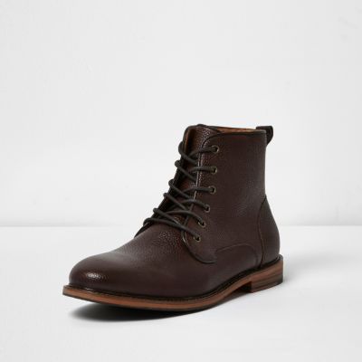 Dark brown tumbled leather boots